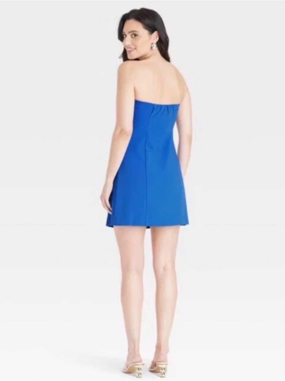 Strapless Blue A line Mini Dress - Picture 2 of 3